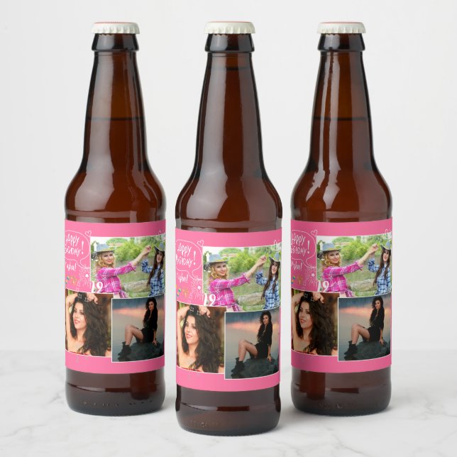 Custom Friend Happy Geburtstag Foto Collage Bierflaschenetikett (Flaschen)