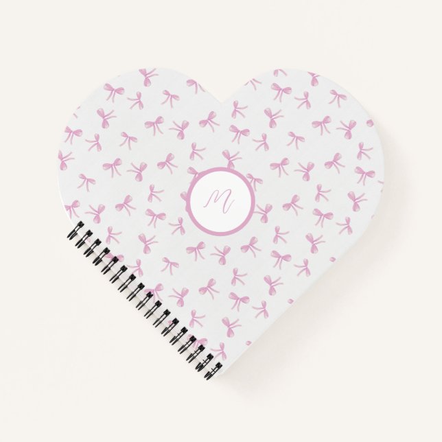 Custom Frilette Coquette Pink Aquarell Bow Herz Notizbuch (Vorderseite)