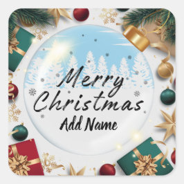 Custom Frohe Weihnachten mit Name-Aufkleber hinzuf Quadratischer Aufkleber