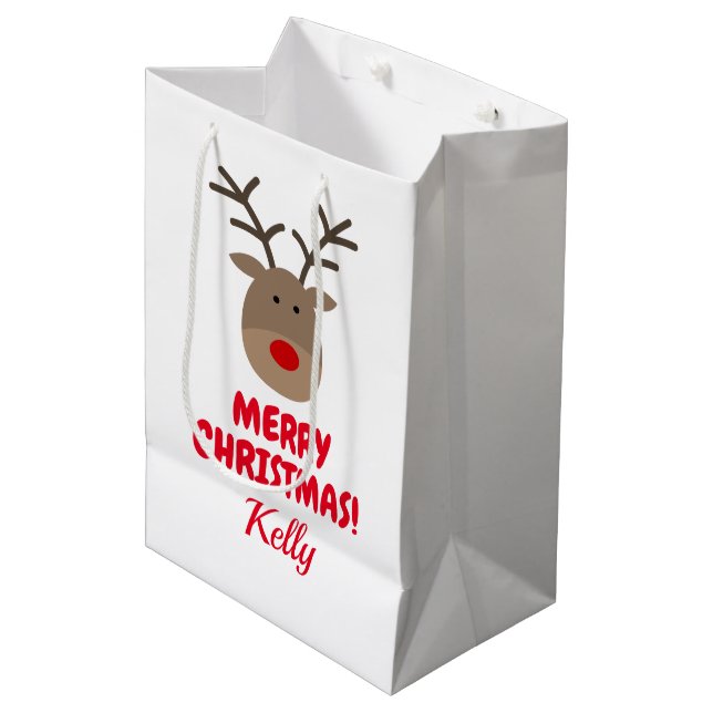 Custom Frohe Weihnachtsgeschenktasche mit niedlich Mittlere Geschenktüte (Vorderseite Schrägansicht)