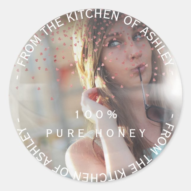 Custom from Kitchen Honey Foto Pink Rose Blase Runder Aufkleber (Vorderseite)