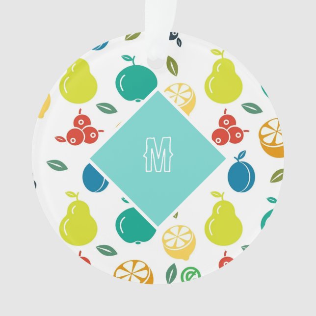 Custom Fruits Monogram White Ornament (Vorderseite)