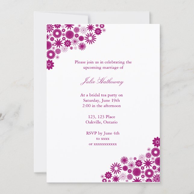 Custom Fuchsia Florals Bridal Dusche Einladung (Vorderseite)