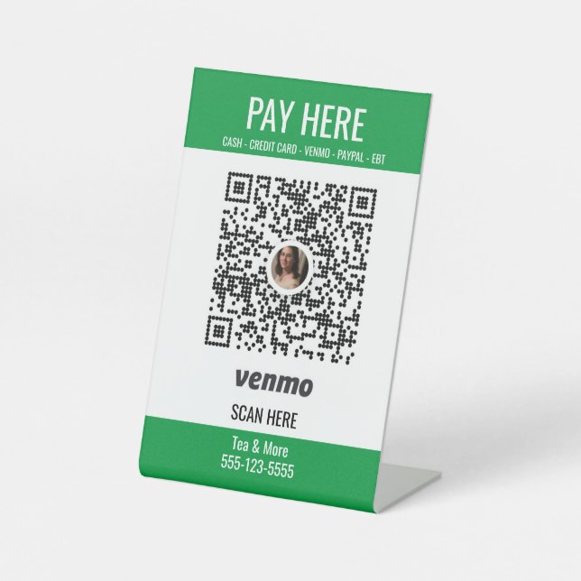 Custom Fügen Sie Ihren QR Code Venmo Zahlung hier Sockelschild (Vorderseite)