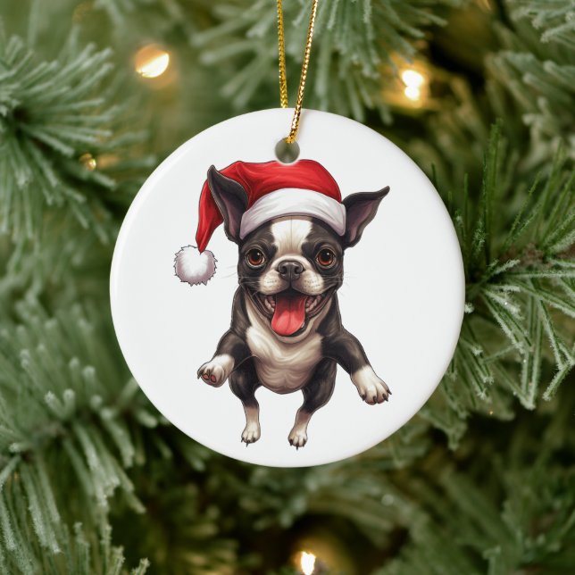Custom Fun Boston Terrier Christmas Dog Keramik Ornament (Baum)