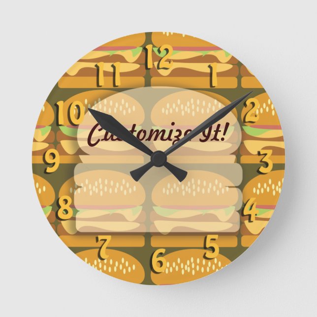 Custom Fun Cheeseburger Time Personality Fun Runde Wanduhr (Vorderseite)