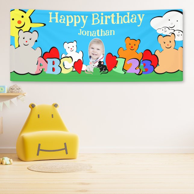 Custom Fun Cute Animals Birthday Party Banner (Von Creator hochgeladen)