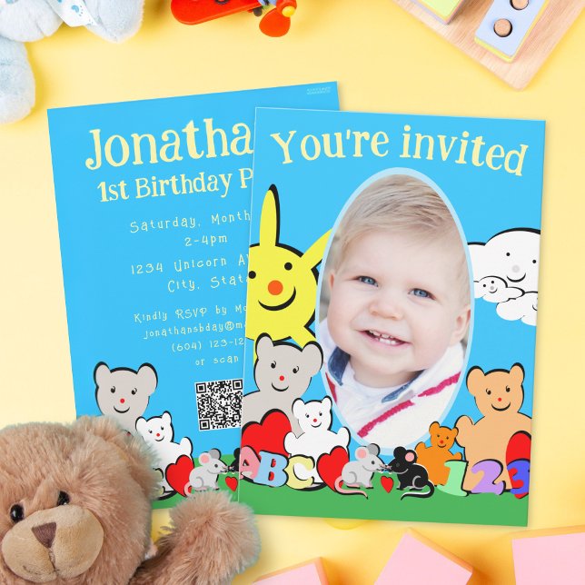 Custom Fun Cute Animals Birthday Party Invitation Einladung (Von Creator hochgeladen)
