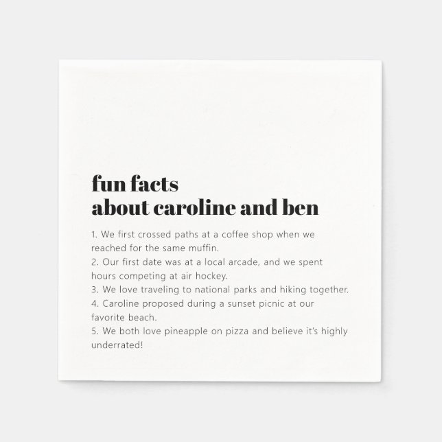 Custom Fun Fakten Brautgroom Hochzeit Schwarz-weiß Serviette (Vorderseite)