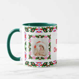 Custom Fun Jolly Weihnachts Grün Muster Foto Tee Tasse