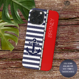 Custom Fun Navy Blue Streifen hell rot iPhone 16 Pro Max Hülle