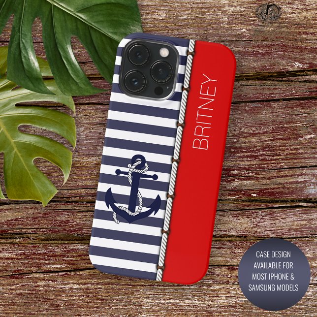 Custom Fun Navy Blue Streifen hell rot iPhone 16 Pro Max Hülle (Von Creator hochgeladen)
