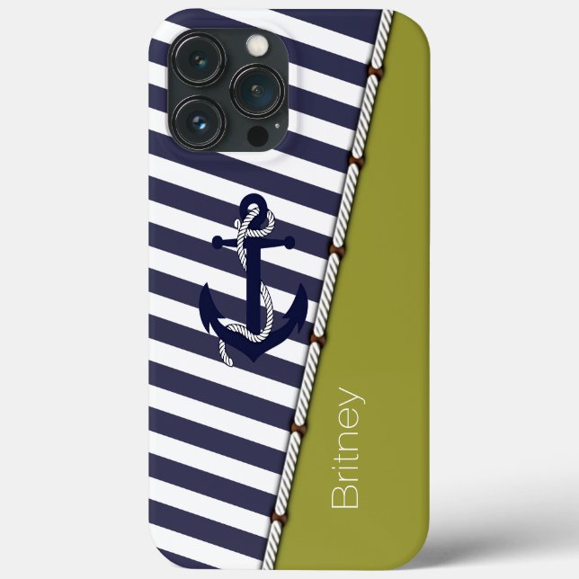 Custom Fun Navy Blue Stripe Dunkle Seite Grün Case-Mate iPhone Hülle (Rückseite)