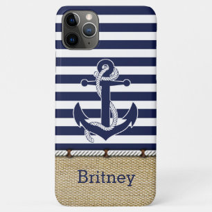Custom Fun Navy Blue Stripe Imitate Jute Burlap Case-Mate iPhone Hülle