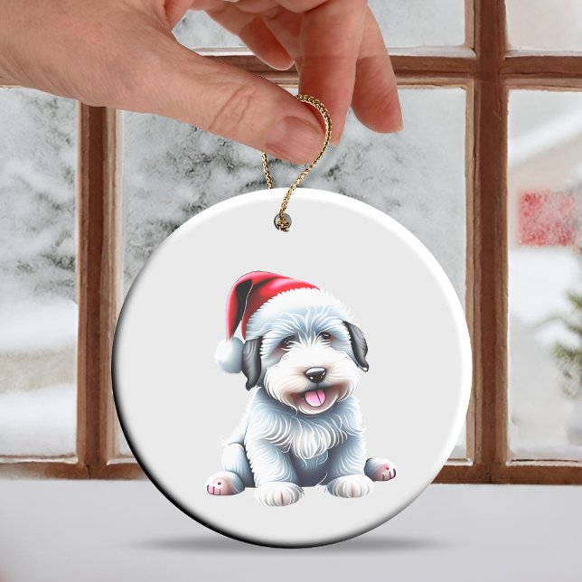 Custom Fun Old English Sheepdog Christmas Dog Keramik Ornament (Von Creator hochgeladen)