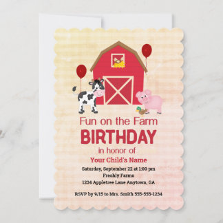 Custom Fun on the Farm Child Birthday Gingham  Einladung