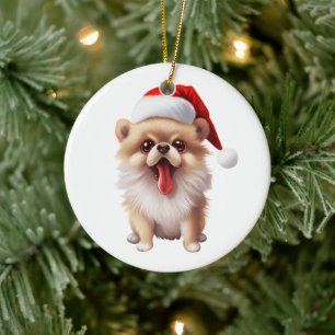 Custom Fun Spitz Weihnachtshund Keramik Ornament