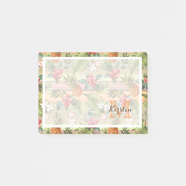 Custom Fun Tropical Pineapse Fruit Floral Muster Post-it Klebezettel (Vorderseite)