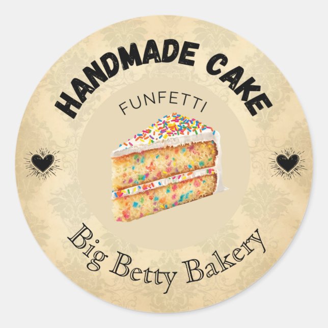 Custom Funfetti Cake Labels | Personalisierte Bäck Runder Aufkleber (Vorderseite)