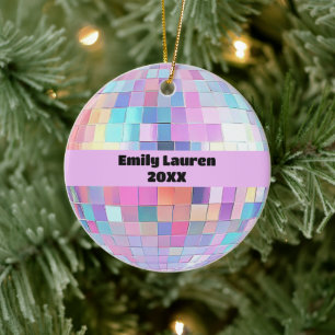 Custom Funkelnd Pink & Rainbow Diskothek Ball Weih Keramik Ornament