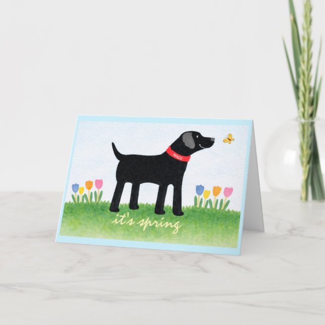 Custom Funny Black Dog Spring Greeting Card Karte (Vorderseite)