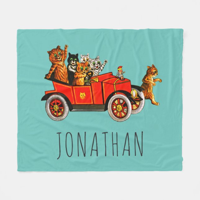 Custom Funny Cartoon Cats Kittens Classic Car Fleecedecke (Vorderseite (Horizontal))