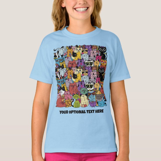 Custom Funny Cats Illustration T-Shirt (Vorderseite)