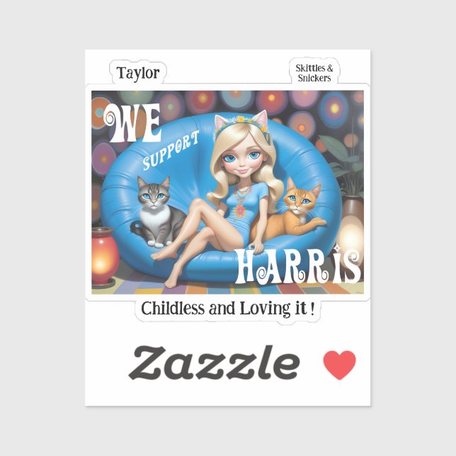Custom Funny Childless Cat Ladys KAMALA 2024 Aufkleber (Blatt)