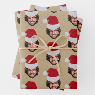 Custom Funny Christmas Weihnachtsmannmütze Face Fo Geschenkpapier Set