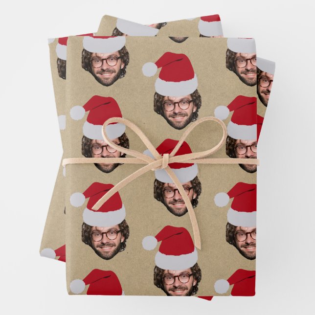 Custom Funny Christmas Weihnachtsmannmütze Face Fo Geschenkpapier Set (Beispiel)