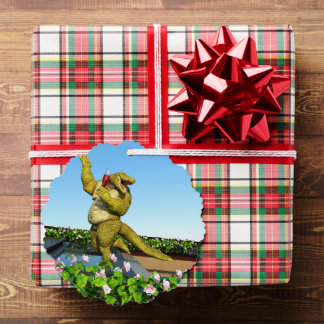Custom Funny Crocodile Drinking Champagne Ornament Karte