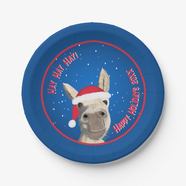 Custom Funny Donkey Santa Pun 2025 Urlaub Pappteller (Vorderseite)