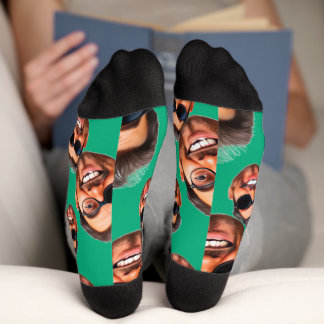 Custom Funny Face Photo All Over Socks Moss Green Socken