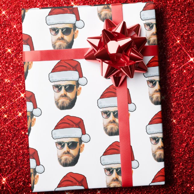 Custom Funny Face Santa Hat Photo Christmas Gift Geschenkpapier (Von Creator hochgeladen)