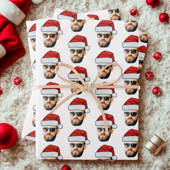 Custom Funny Face Santa Hat Photo Christmas Gift Geschenkpapier Set (Von Creator hochgeladen)