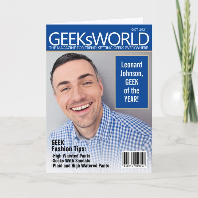 Custom Funny Fake GeeKsWorld Magazine Birthday Car Karte (Vorderseite)