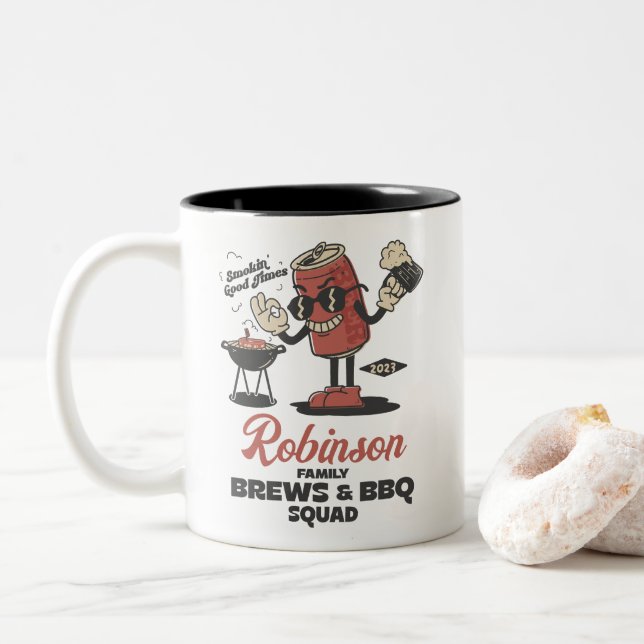 Custom Funny Family Barbeque Group Matching Zweifarbige Tasse (Mit Donut)