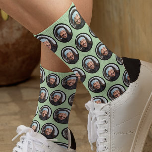 Custom Funny Funny Face Foto Green Socken