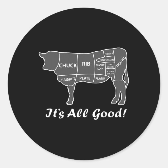 Custom Funny Graphic Grillen Beef Brisket Steak Ri Runder Aufkleber (Vorderseite)