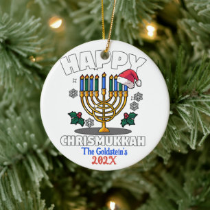 Custom Funny Happy Chrismukkah Happy Hanukkah Keramik Ornament