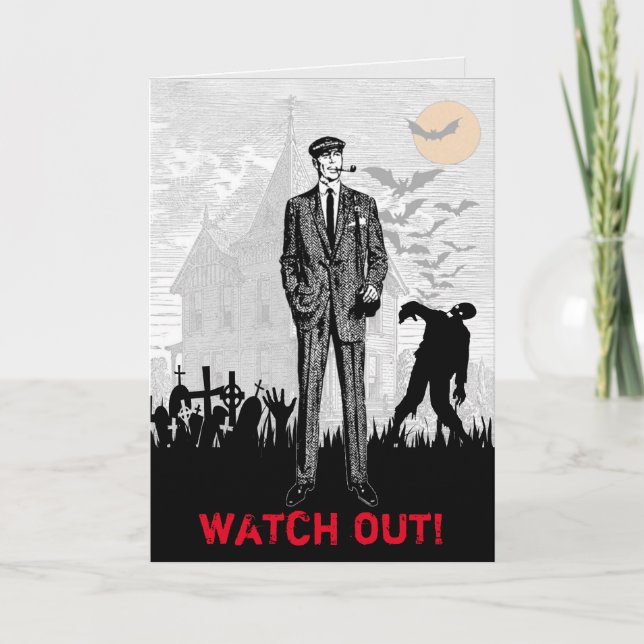 Custom Funny Retro Zombie Halloween Male Geburtsta Karte (Vorderseite)