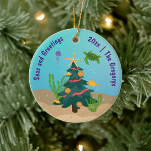 Custom Funny Seas and Greetings Ocean Holiday 2024 Keramik Ornament