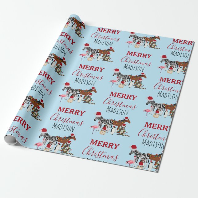 Custom Funny Weihnachtstiere Weihnachtsmannmützen  Geschenkpapier (Ungerollt)