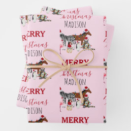 Custom Funny Weihnachtstiere Weihnachtsmannmützen Geschenkpapier Set