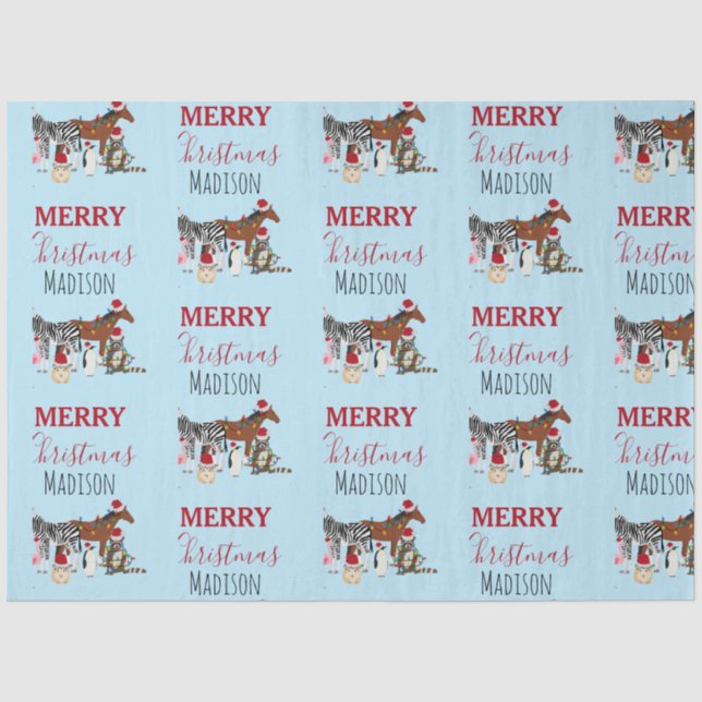 Custom Funny Weihnachtstiere Weihnachtsmannmützen  Seidenpapier (Vorderseite)