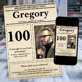 Custom Funny Zitat Retro Zeitung 100. Geburtstag Einladung