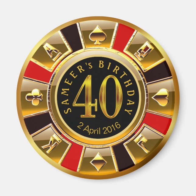 CUSTOM für Sheetal Vegas Casino Chip 40. Geburtsta Magnet (Vorne)