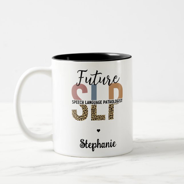Custom Future SLP Speech Pathologe Leopard Print Zweifarbige Tasse (Links)