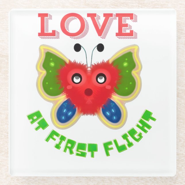 Custom Fuzzy Heart Butterfly Gift Glasuntersetzer (Vorderseite)