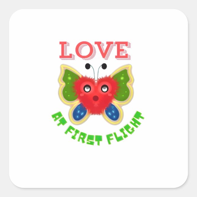 Custom Fuzzy Heart Butterfly Gift Quadratischer Aufkleber (Vorderseite)